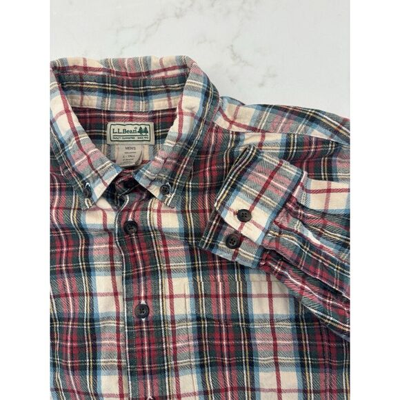 LL Bean Flannel Button Down Shirt Color Green‎ Red Pocket Size Large Tall LT - Picture 1 of 6